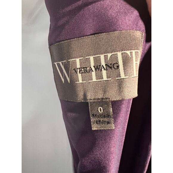 WHITE by VERA WANG One Shoulder Bridesmaid Dress Amethyst Size 0 Belted Slit - Picture 3 of 11